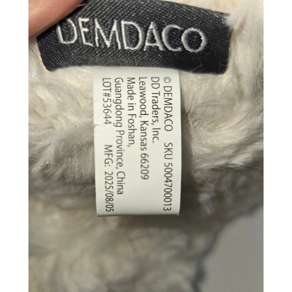 Demdaco White Plush Teddy Bear with Grey Cross Foot Baptism Christening Gift